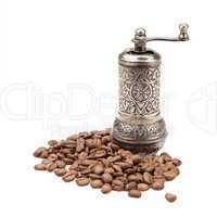 manual coffee grinder and coffee beans
