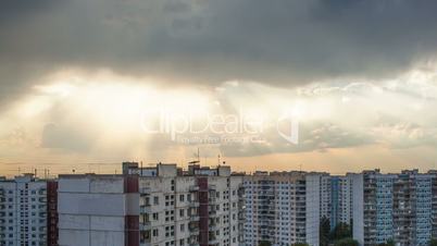Timelapse of evening sky with clouds in the city