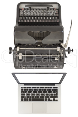 Modern Laptop and old Typewriter