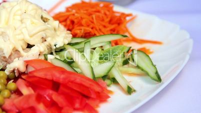 Salad of fresh vegetables.Fresh, chopped vegetables for a salad.