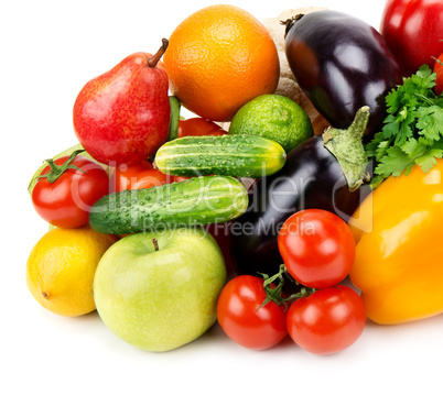 set of fruits and vegetables isolated on white background