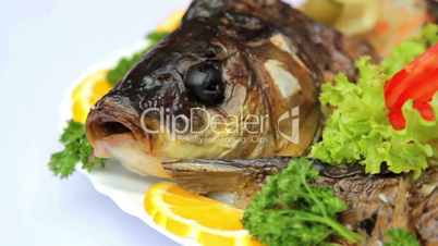 Fish dish with vegetables, stuffed with fish, seafood