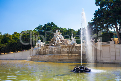 View on Gloriette and Neptune fountain in Schonbrunn Palace