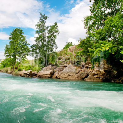 river and  blue sky