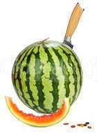 Messer steckt in Wassermelone isoliert