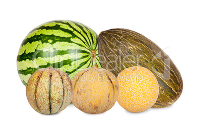 Fünf verschiedene Melonensorten isoliert