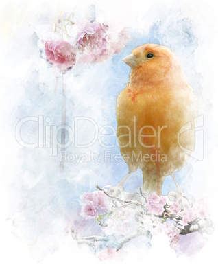 Watercolor Image Of  Yellow Bird