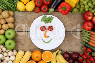 Gesunde Ernährung Gesicht aus Gemüse auf Teller