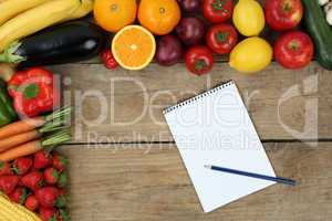 Einkaufszettel mit Obst und Gemüse