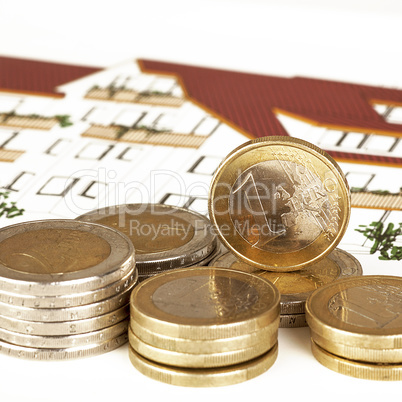 EURO coins with construction plan