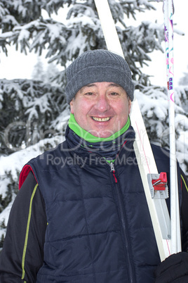 Winter sports enthusiasts with cross-country skis