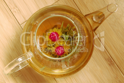 Flower tea in glass pot