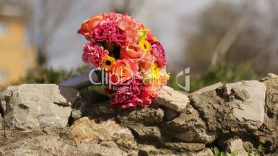 Wedding bouquet on the rocks