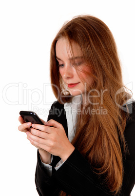Woman texting on phone.