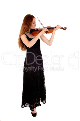 Woman standing with violin.