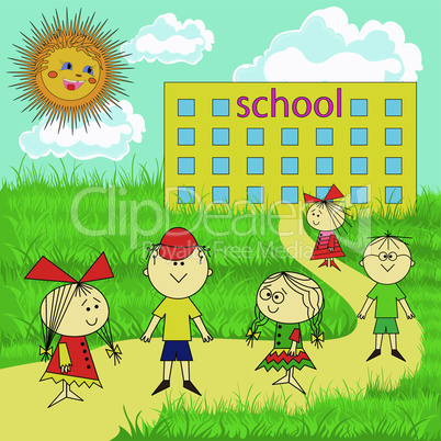 Small group of children near the school