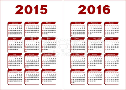 Calendar 2015, 2016