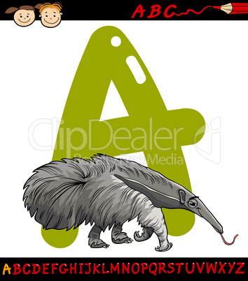 letter a for anteater cartoon illustration