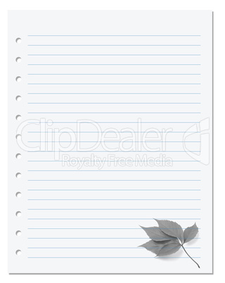 Notebook paper with virginia creeper leaf