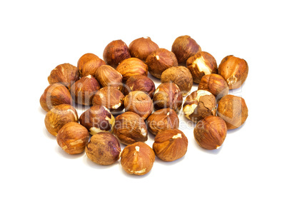 Heap of hazelnuts .