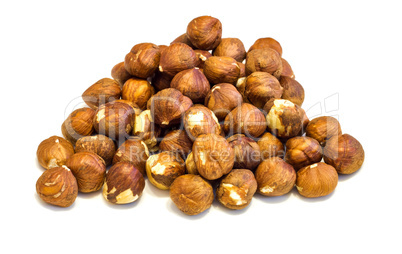 Heap of hazelnuts .