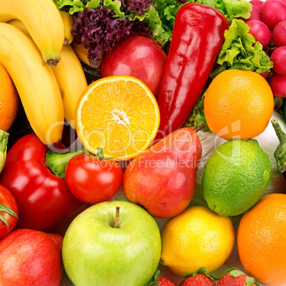 bright background of ripe fruits  and vegetables