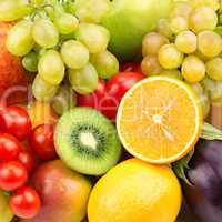 bright background of ripe fruit and vegetables