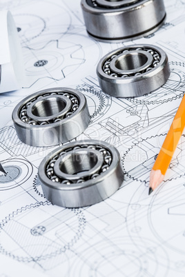 Ball bearings on technical drawing