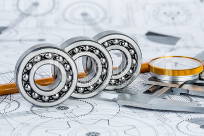 Ball bearings on technical drawing