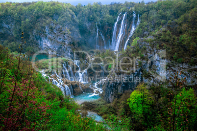 Spectacular waterfalls in national park plitvice lakes