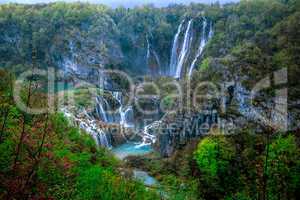 Spectacular waterfalls in national park plitvice lakes