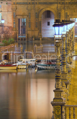 glowing lanterns detailed view of Plaza de Espana sevilla