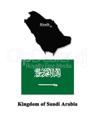 Map of Saudi Arabia and its flag