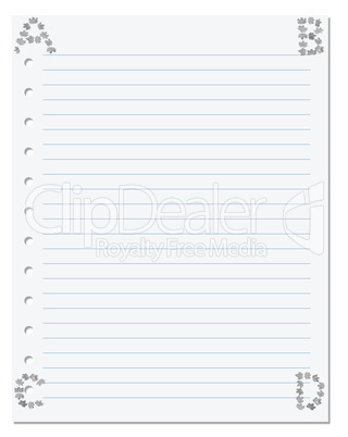 Notebook paper with letters A B C D in corner composed of autumn