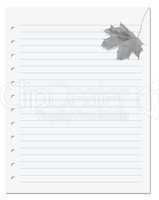 Notebook paper with maple-leaf at background