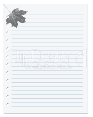 Notebook paper with maple leaf at background