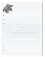 Notebook paper with maple leaf at background