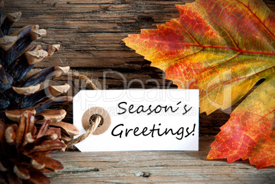 Label with Seasons Greetings, Fall Background