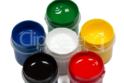 Colorful paints, isolated on white background, with clipping pat