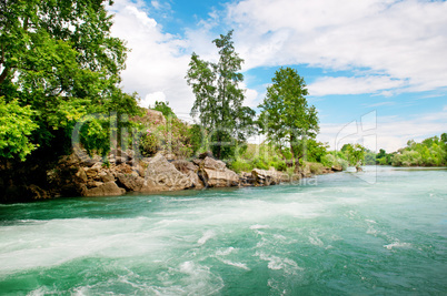 river and  blue sky