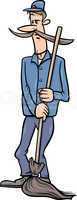 janitor man with broom cartoon illustration