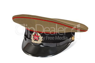 Peaked cap the soldier army  USSR, isolated on white background,