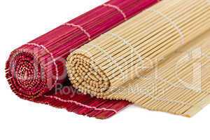 Bamboo mats for asian food, isolated on white background