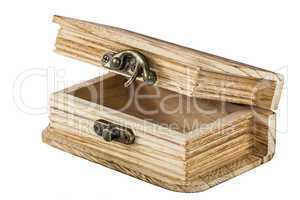 Opened wooden chest, isolated on  white background