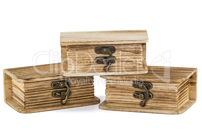 Locked wooden chests, isolated on  white background