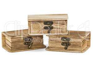 Locked wooden chests, isolated on  white background