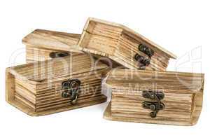 Locked wooden chests, isolated on  white background