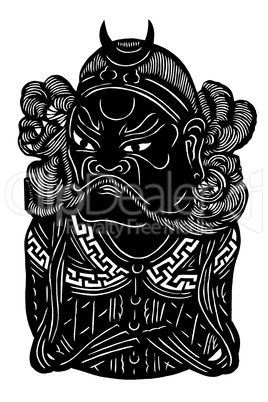Silhouette of Chinese opera masks, isolated on white background