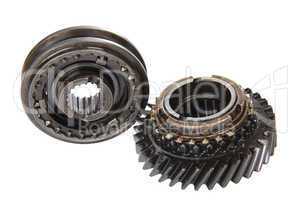 Pinion gear synchronizer gearbox car, isolated, on a white backg