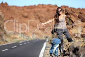 Travel woman hitchhiking